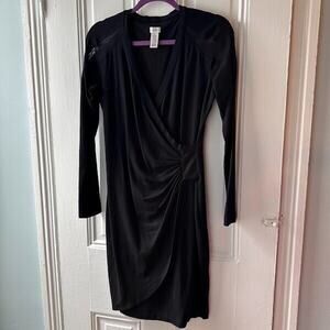 Cache Dress Womens Medium Y2K Black Surplice Mesh Cocktail Long Sleeve *Washwear